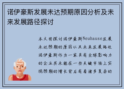 诺伊豪斯发展未达预期原因分析及未来发展路径探讨